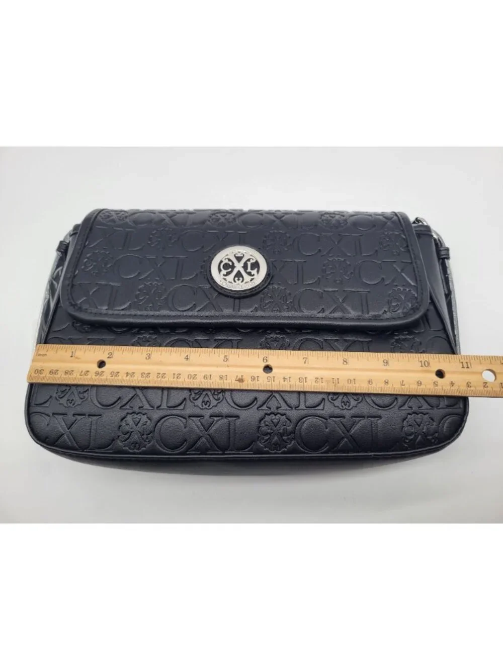 CXL by Christian Lacroix Clara Embossed Black Logo Shoulder Bag